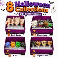 Halloween griezelige schedelvormige harde lolly's met spookpatroon, harde zoete feestelijke traktatie lolly voor kinderen