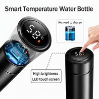 Bouteille d'eau isotherme classique intelligente en acier inoxydable à double paroi de 500 ml avec affichage LED de la température pour le camping