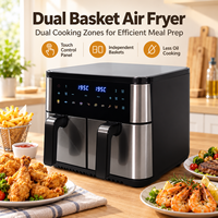 Friteuse à air double panier 10L en acier inoxydable, contrôle tactile, cuisson rapide, antiadhésive, appareil de comptoir