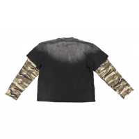 T-shirts Homme et Femme Effet Camouflage Faux Deux Pièces Délavé et Vieilli de Haute Qualité avec Graphiques Personnalisés