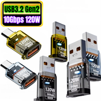 Adaptateur USB A vers USB C, USB3.2 Gen2 10 Gbps 120 W PD Charge rapide Convertisseur OTG avec LED, 4 couleurs pour iPhone MacBook Samsung