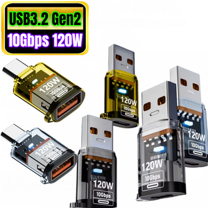 อะแดปเตอร์ USB A <span class=keywords><strong>เป็น</strong></span> USB <span class=keywords><strong>C</strong></span>, USB3.2 Gen2 10Gbps 120W PD ชาร์จเร็ว ตัวแปลง OTG พร้อมไฟ LED, 4 สี สำหรับ <span class=keywords><strong>iPhone</strong></span> MacBook Samsung - Product Image 1