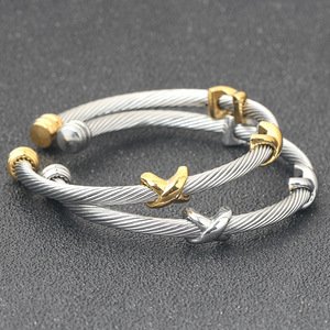 Pulsera de Alambre de Acero Trenzado de 4 mm con Diseño de X Abierta, de Acero Inoxidable, Joyería de Regalo para Mujer - Product Image 4