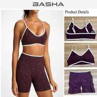 Ensemble de yoga 4 pièces sans couture pour femme, imprimé léopard, soutien-gorge de sport, crop top, short et leggings taille haute, séchage rapide, vêtements de sport