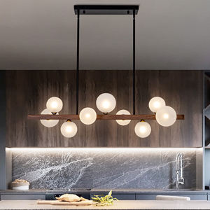 Lampe suspendue Sunsir pour îlot de cuisine, 9 lumières, ampoules G9, finition en bois de noyer et verre opale - Product Image 3