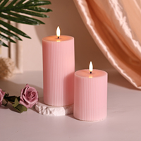 Ensemble de 4 bougies LED à flamme vacillante en cire de paraffine 3D à flamme réelle rose à rayures de Matti pour la décoration de la maison