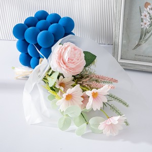 Décoration d'intérieur, bouquet de fleurs artificielles, roses roses, accessoires de mariage, tissu en PU plastique CF01228 - Product Image 2