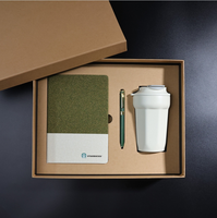 Coffret Cadeau Promotionnel Personnalisable Luxe Éco-responsable : Carnet en Fibres de Thé Vert, Stylo, Gobelet Réutilisable – Ensemble Cadeau d'Affaires Imprimé UV