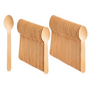 Cuchara de Madera Desechable Ecológica con Logotipo Personalizado, Segura para Alimentos, 110 mm, para Helado y Postres, para Fiestas, Cubertería Clásica - Product Image 1