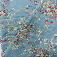 Usine directe dubaï imprimé fleuri 100% Polyester broderie maille tissu pour femmes et filles robes de mariée Hijab