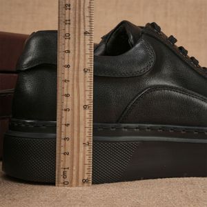 Men Round Toe Cow <b>Leather</b> Height Increasing <b>Sneakers</b> Autumn Rubber Outsole EVA Midsole Lightweight Casual Shoes - Product Image 2