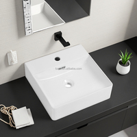 Accessoire de salle de bain en céramique, lavabo carré de comptoir utilisé à la maison, évier pour salle de bain, vente en gros