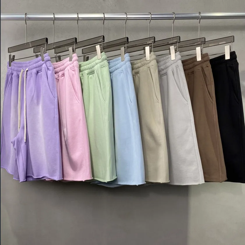 Pantaloncini da tuta estivi Unisex con Logo personalizzato serigrafia Streetwear Vintage con lavaggio al sole e scoloriti in cotone pesante da uomo