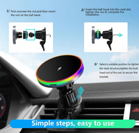 Support de charge sans fil magnétique pour grille d'aération de voiture avec lampe RGB pour iPhone 17 16 Pro Max – Support de voiture réglable avec chargeur sans fil