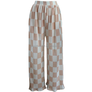 Pantaloni Plissettati da <span class=keywords><strong>Donna</strong></span> alla Moda in <span class=keywords><strong>4</strong></span> Colori con Elastico in Vita e Tasche in Tessuto Satinato Stropicciato a Quadri - Product Image 3