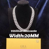 925 Argent GRA Moissanite 20mm Large Diamant Glacé Collier Miami Cubain Lien Chaîne Hip Hop Rappeur Vie Hommes Collier
