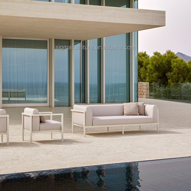 Patio Outdoor Living Room Powder Coated Aluminium Structure Garden Couch 3 Seater Sofa