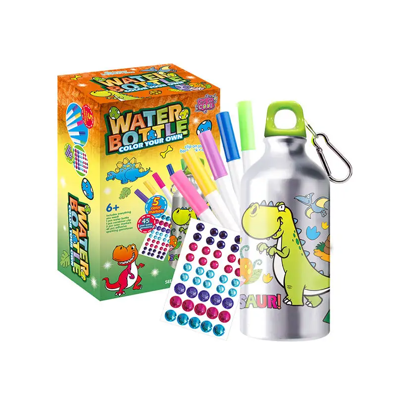 Hot Dinosaur Aluminium Water Bottle DIY Art and Craft Kits Decorate and Color Your Own Water Bottles For Boys