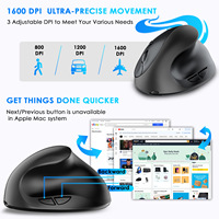 2.4G Mouse optik nirkabel vertikal 3D, Mouse optik besar ergonomis tangan kanan isi ulang Lithium desain berdiri tegak