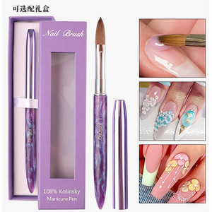 Pinceau à ongles professionnel de haute qualité, manche en bois violet, poils acryliques plissés 100% pur Kolinsky, plat, facile à appliquer, pour poudre de manucure - Product Image 2
