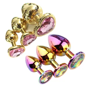 Arc-en-ciel or Rose coloré Buttplug forme ronde cristal métal perles anales vibrant godemichet Anal bijoux jouets sexuels anaux pour femme