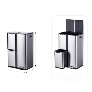 Poubelle de recyclage multifonctionnelle 3-en-1 en acier inoxydable de 60 L à triple compartiment avec couvercle à pédale pliable et couvercle coulissant - Product Image 2