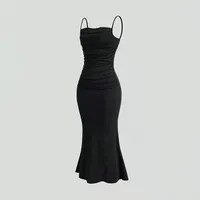 Robe moulante sans manches, taille haute, ourlet sirène, mode printemps, disponible en noir, vente en gros, faible MOQ