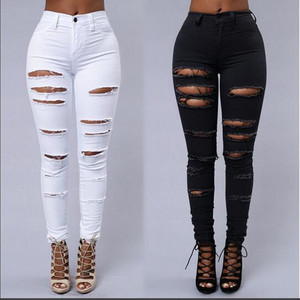 Basic Pants <strong>Women</strong> Ripped High <strong>Waist</strong> Skinny <strong>Jeans</strong> Slim Fit <strong>Elastic</strong> Ladies <strong>Jeans</strong> for Woman - Product Image 1