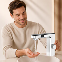 Robinet de salle de bain moderne à capteur infrarouge automatique chaud et froid en laiton chromé, certifié CE, à poignée unique, pour hôtels et commerces
