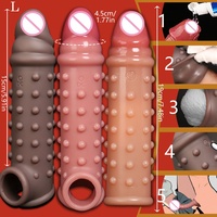 Préservatif en silicone pour homme, allongé et épaissi, creux, retardateur, simulation de pénis, godemiché portable, jouets sexuels LM-CT605-7