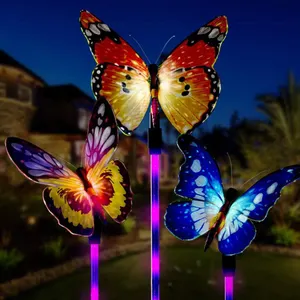 Luci di fiori con decorazione solare multicolore in fibra impermeabile confezione da 3 luci solari Decorative a farfalla per esterni