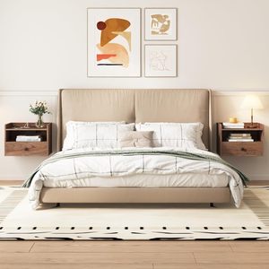 Tables de <span class=keywords><strong>chevet</strong></span> flottantes en bois, 2 ensembles modernes avec tiroirs et étagères ouvertes, petit meuble de chambre en forme de <span class=keywords><strong>cube</strong></span> - Product Image 4