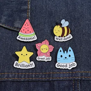 Cartoon Good Job Positive Statement Enamel Brooch Cat/bee/star/watermelon Backpack Badge Clothing Accessories Gift
