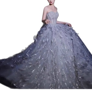 Vestido de Gala sin Tirantes con Cuentas para Mujer - Vestido Formal de Tul con Cola, Moda en Vestidos - Product Image 6