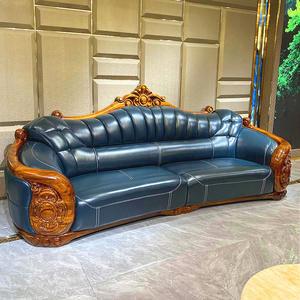 Gaya Eropa Modern Cina High-End <span class=keywords><strong>Sofa</strong></span> kayu padat lapisan atas kulit sapi emas hitam untuk ruang tamu atau vila - Product Image 1