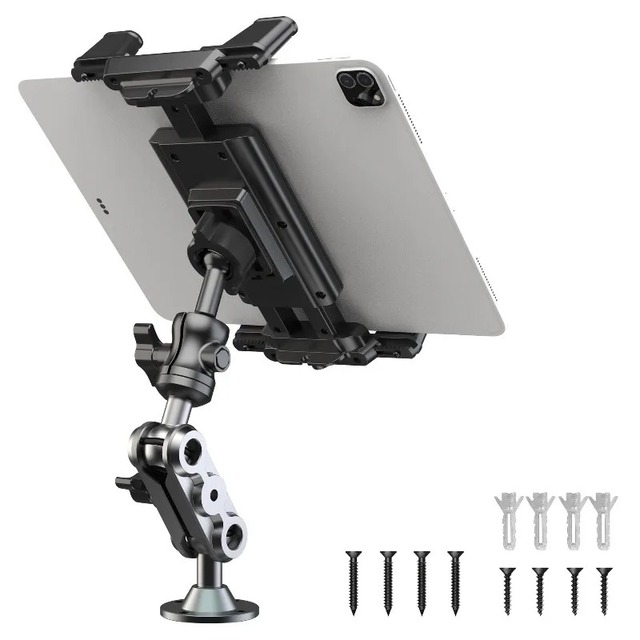 Heavy Duty Metal Tablet Holder Screw 2-Stage Phone Stand 360 Degree Adjustable Car Dashboard Phone Mount for Cars Bikes Boats
