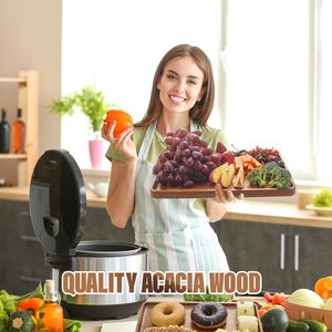 Bandejas de Servir Rectangulares de Madera de Acacia Maciza de 16 * 12 Pulgadas, Tablas de Madera Natural para Bar, Café y Fiestas - Product Image 6