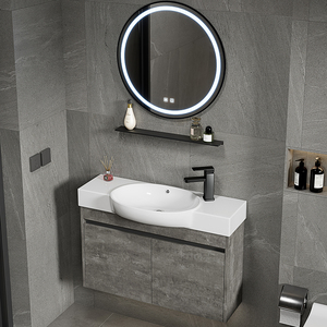 Petite armoire de salle de bain murale moderne en aluminium, miroir intelligent, lavabo en céramique ultra-étroit pour hôtel, villa - Product Image 3