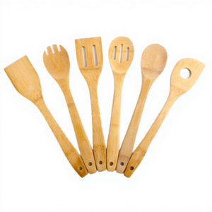 Ensemble d'ustensiles de cuisine en bois, 6 pièces, essentiels de cuisson, spatule en bois naturel, cuillère ajourée, cuillère fourchue, compatible avec les ustensiles antiadhésifs - Product Image 2