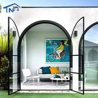 Puerta Arqueada Francesa de Aluminio con Doble Vidrio Templado, Aislamiento Térmico, para Exterior, Villa, Apartamento, Rejilla de Entrada