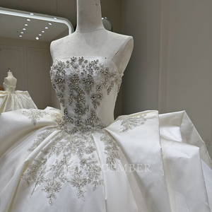 Robe de mariée de luxe ivoire Xx108, ornée de cristaux, coupe architecturale, traîne en satin et tulle, pour cérémonie nuptiale formelle Jancember - Product Image 5