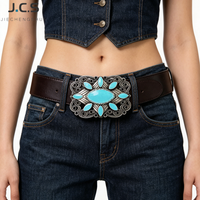 Boucle de ceinture automatique vintage bohème en alliage de zinc incrustée de turquoise pour ceintures en cuir de cowboy western