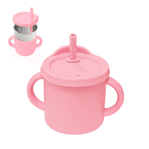 Gobelet d'apprentissage pour enfants en acier inoxydable 304 avec couvercle en silicone anti-fuite sans BPA, gobelets à bec pour bébés avec paille - Product Image 1