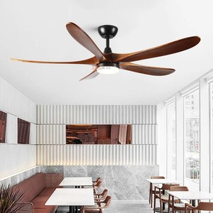 LED Ceiling Fan Light With Wooden Blades 52 Inch For Living Room And Study Fixed Blade Design Smart Inverter - Product Image 1