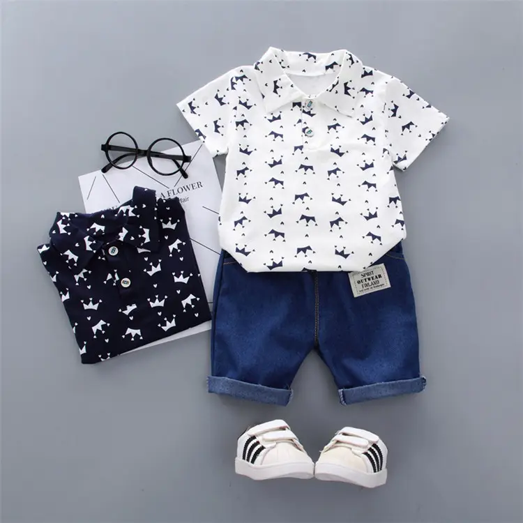 Boy's Clothing Sets Children's Summer Cartoon Pattern Short Sleeve Shirt with Shorts Two Piece Short Set Printed Kids Clothes