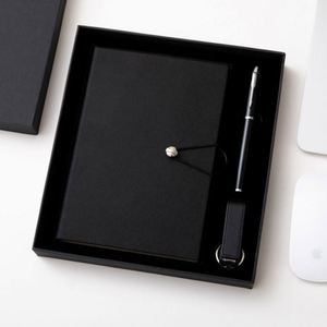 Custom Logo Luxury PU Leather Stationery Notebooks A5 Business Black <b>Journal</b> Office <b>Planner</b> Gift Set Packaging With USB Drive - Product Image 5
