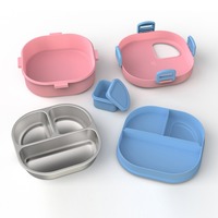 Boîte à déjeuner isotherme carrée en acier inoxydable 304, étanche, 1-2L, pour enfants, à deux niveaux, motif dessin animé, conçue par des étudiants, pour soupe et bento