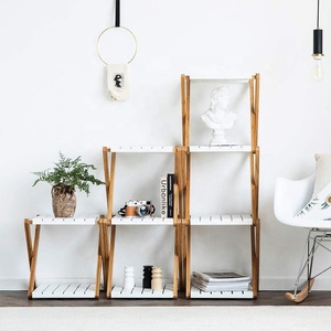 Cómodo Durable barata bambú libro de esquina estante moderno estantes estantería de madera escalera blanco mdf con 4 niveles - Product Image 6