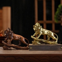 Figurine de lion en résine peinte à la main, sculpture animale marron, ornement décoratif pour salon, meuble TV, bureau, entrée