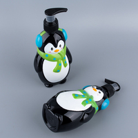 Bouteille en plastique PET de 310 ml, mignonne, en forme d'animal pingouin, pour gel douche, lotion, avec pompe et bouchon à vis, bouteille pour enfant